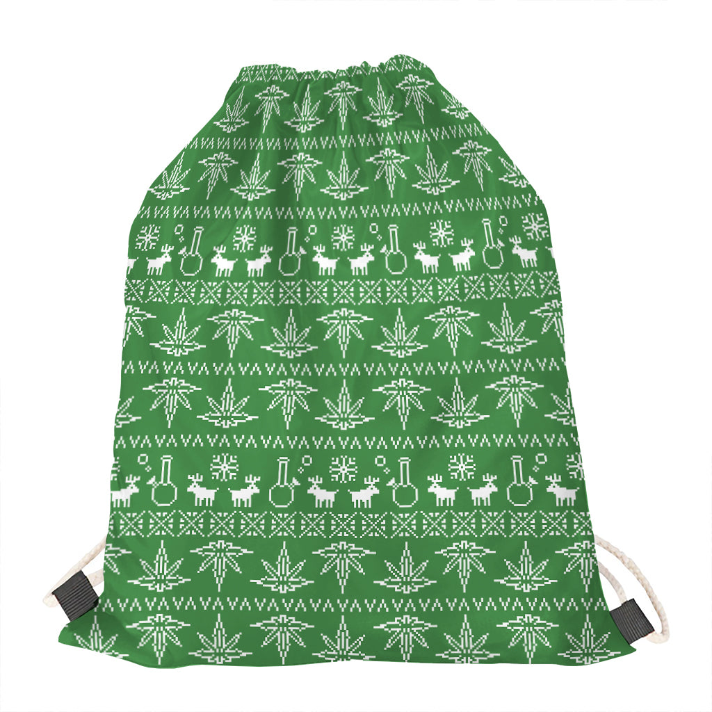 Christmas Pot Leaf Pattern Print Drawstring Bag