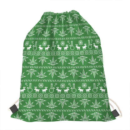 Christmas Pot Leaf Pattern Print Drawstring Bag