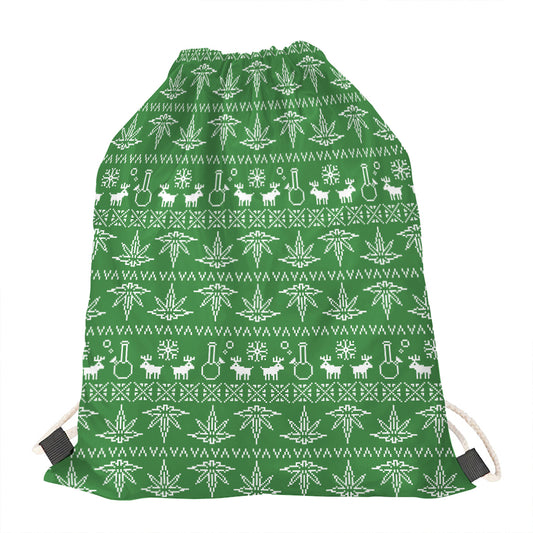 Christmas Pot Leaf Pattern Print Drawstring Bag