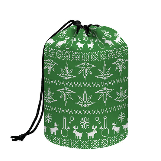 Christmas Pot Leaf Pattern Print Drawstring Makeup Bag