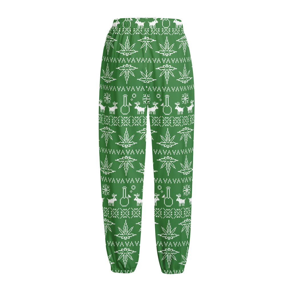 Christmas Pot Leaf Pattern Print Fleece Lined Knit Pants