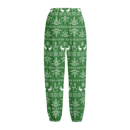 Christmas Pot Leaf Pattern Print Fleece Lined Knit Pants