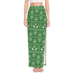 Christmas Pot Leaf Pattern Print High Slit Maxi Skirt