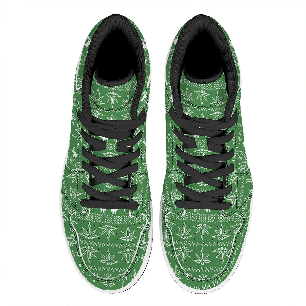 Christmas Pot Leaf Pattern Print High Top Leather Sneakers