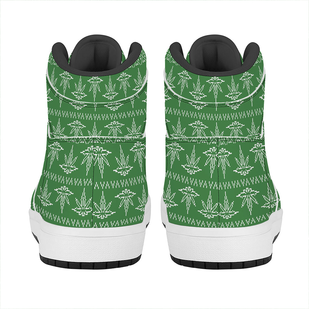 Christmas Pot Leaf Pattern Print High Top Leather Sneakers