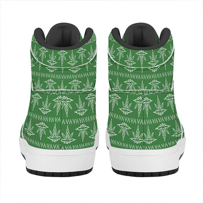 Christmas Pot Leaf Pattern Print High Top Leather Sneakers