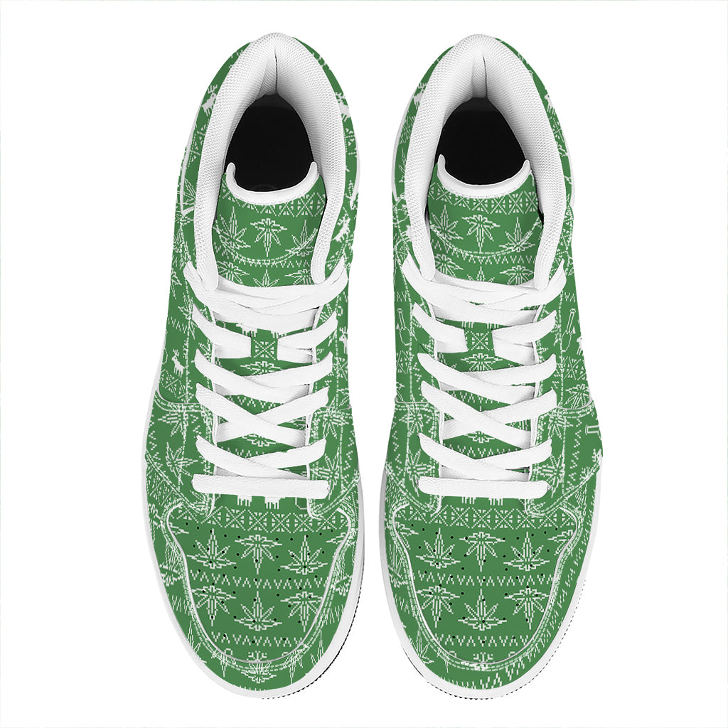 Christmas Pot Leaf Pattern Print High Top Leather Sneakers