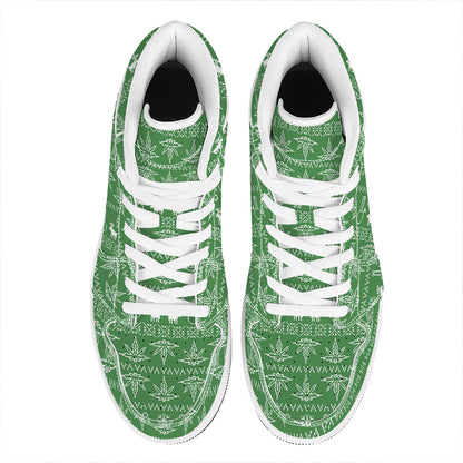 Christmas Pot Leaf Pattern Print High Top Leather Sneakers