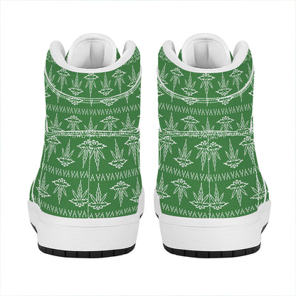Christmas Pot Leaf Pattern Print High Top Leather Sneakers