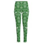 Christmas Pot Leaf Pattern Print High-Waisted Pocket Leggings