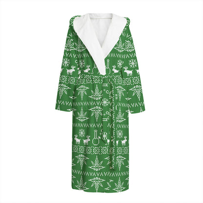 Christmas Pot Leaf Pattern Print Hooded Bathrobe