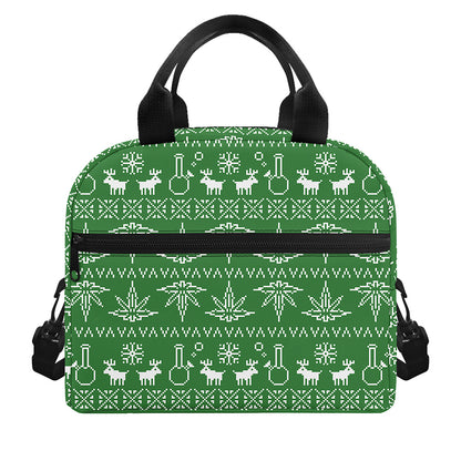 Christmas Pot Leaf Pattern Print Insulated Lunch Bag