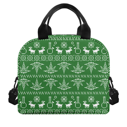 Christmas Pot Leaf Pattern Print Insulated Lunch Bag