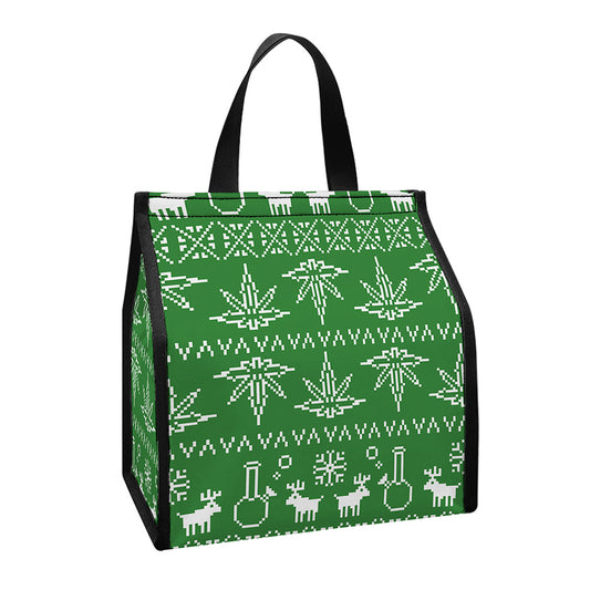 Christmas Pot Leaf Pattern Print Insulated Lunch Tote
