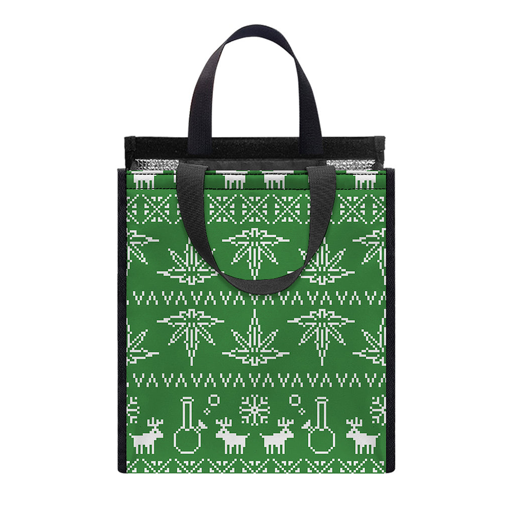 Christmas Pot Leaf Pattern Print Insulated Lunch Tote