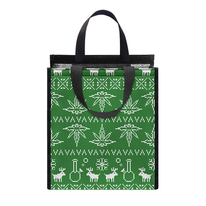 Christmas Pot Leaf Pattern Print Insulated Lunch Tote