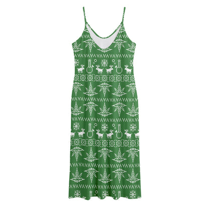 Christmas Pot Leaf Pattern Print Jersey Midi Cami Dress