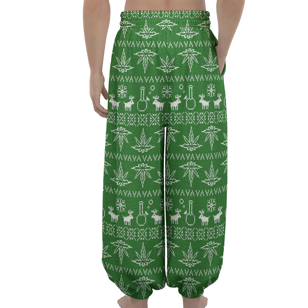 Christmas Pot Leaf Pattern Print Lantern Pants