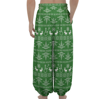 Christmas Pot Leaf Pattern Print Lantern Pants