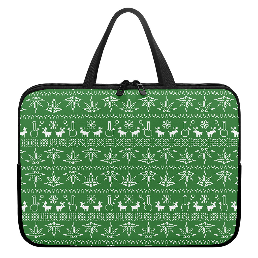 Christmas Pot Leaf Pattern Print Laptop Sleeve With Handle