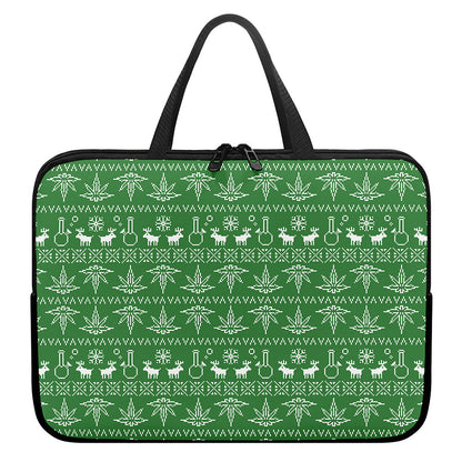 Christmas Pot Leaf Pattern Print Laptop Sleeve With Handle