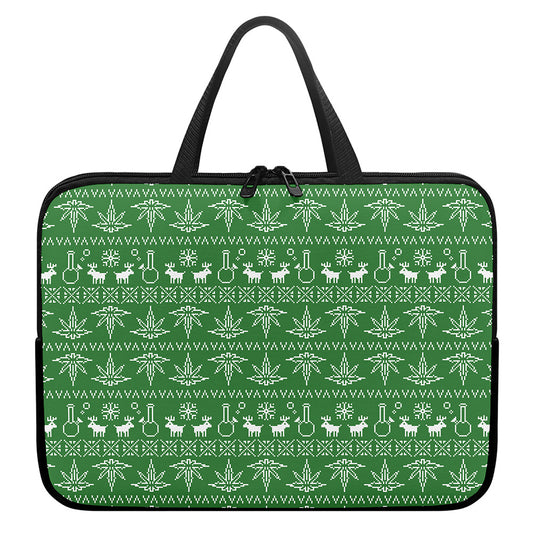 Christmas Pot Leaf Pattern Print Laptop Sleeve With Handle