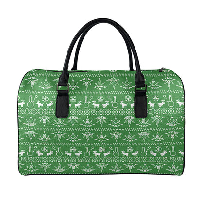 Christmas Pot Leaf Pattern Print Leather Duffle Bag