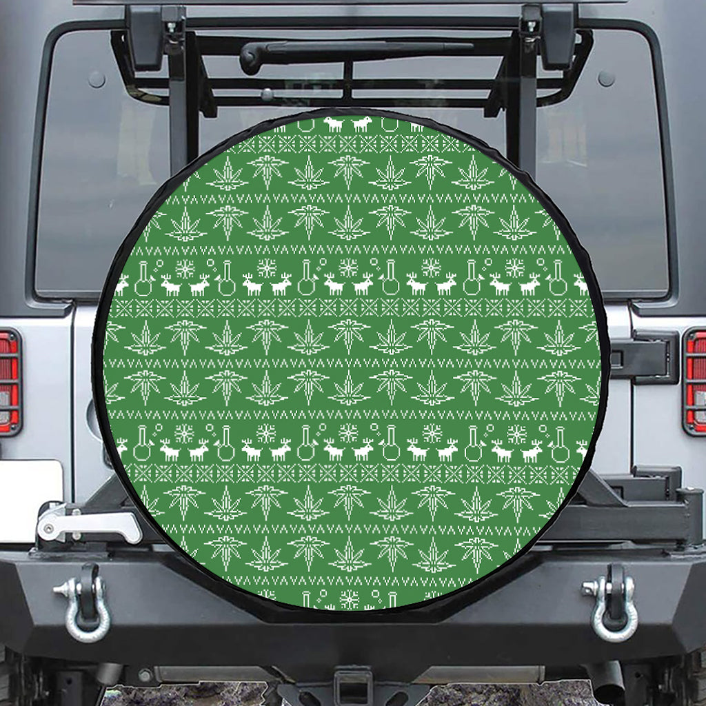 Christmas Pot Leaf Pattern Print Leather Spare Tire Cover