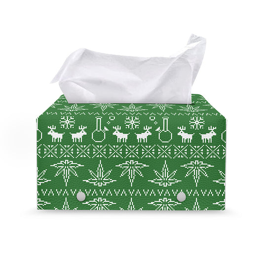 Christmas Pot Leaf Pattern Print Leather Tissue Box Cover