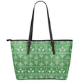 Christmas Pot Leaf Pattern Print Leather Tote Bag With Zipper
