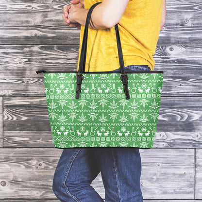 Christmas Pot Leaf Pattern Print Leather Tote Bag