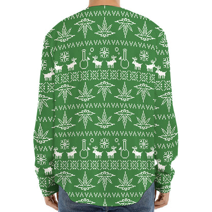 Christmas Pot Leaf Pattern Print Long Sleeve Baseball Jersey