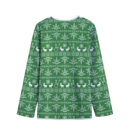 Christmas Pot Leaf Pattern Print Long Sleeve Short Coat