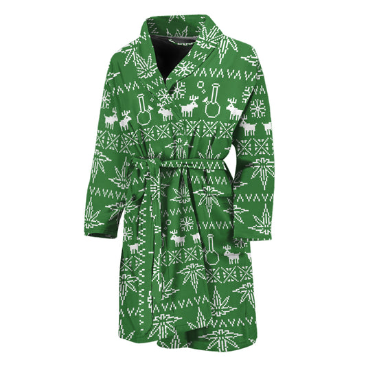 Christmas Pot Leaf Pattern Print Men's Bathrobe