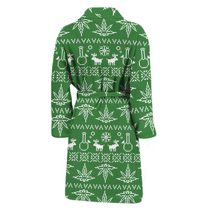 Christmas Pot Leaf Pattern Print Men's Bathrobe
