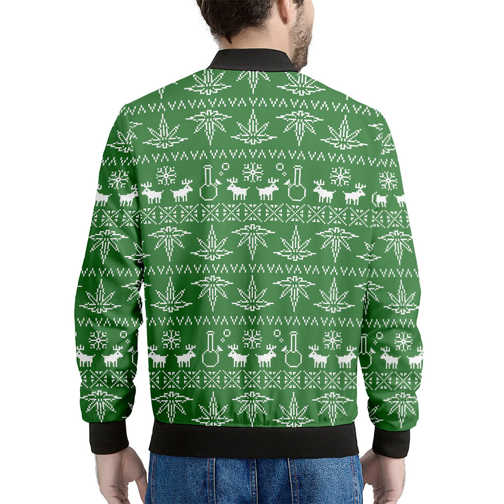 Christmas Pot Leaf Pattern Print Men's Bomber Jacket