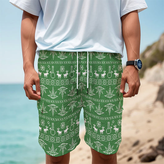 Christmas Pot Leaf Pattern Print Men's Cargo Shorts