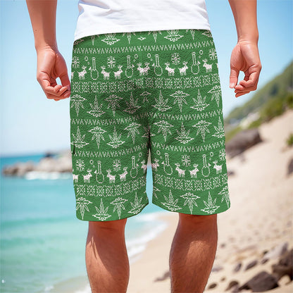 Christmas Pot Leaf Pattern Print Men's Cargo Shorts