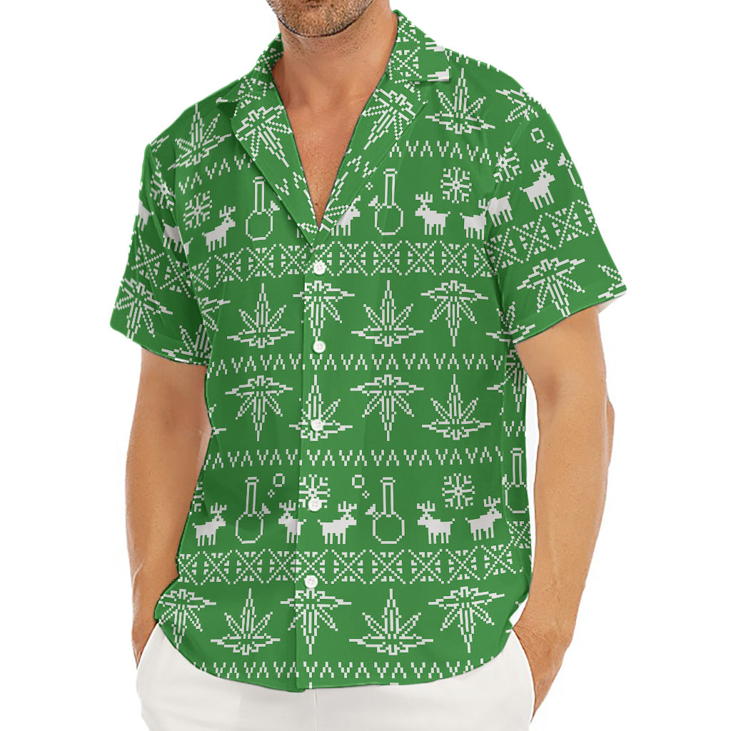 Christmas Pot Leaf Pattern Print Men's Deep V-Neck Shirt