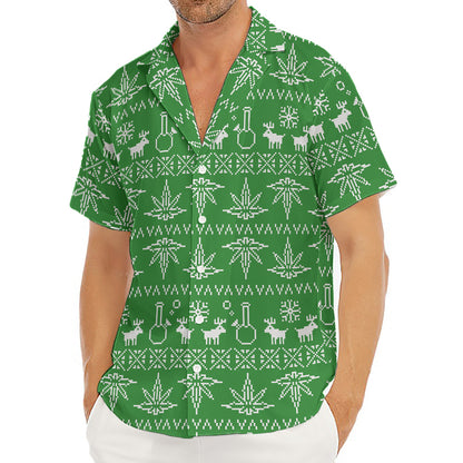 Christmas Pot Leaf Pattern Print Men's Deep V-Neck Shirt