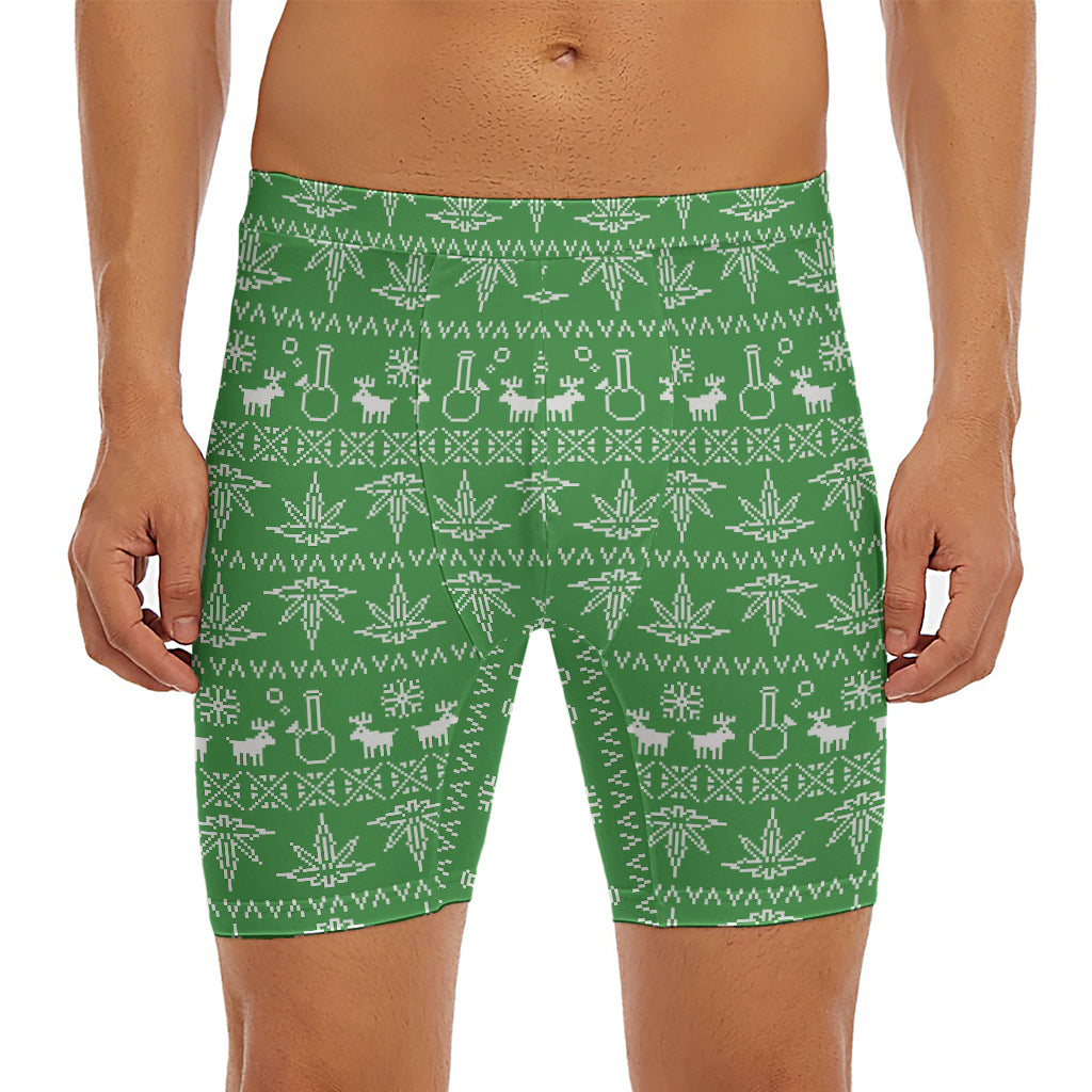 Christmas Pot Leaf Pattern Print Men's Long Boxer Briefs