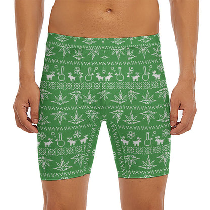 Christmas Pot Leaf Pattern Print Men's Long Boxer Briefs