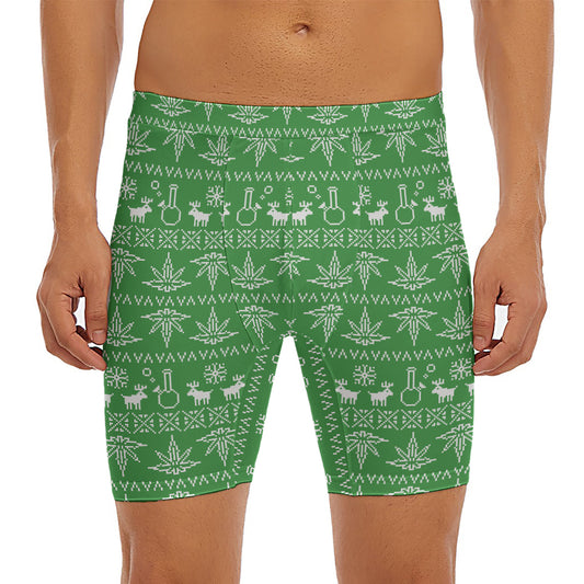 Christmas Pot Leaf Pattern Print Men's Long Boxer Briefs