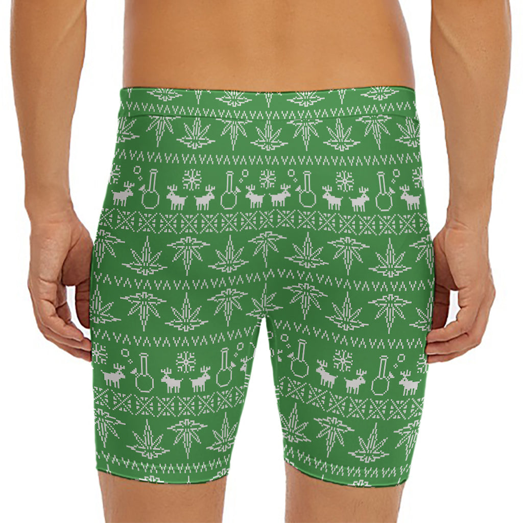 Christmas Pot Leaf Pattern Print Men's Long Boxer Briefs