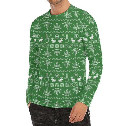 Christmas Pot Leaf Pattern Print Men's Long Sleeve Rash Guard