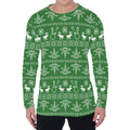 Christmas Pot Leaf Pattern Print Men's Long Sleeve T-Shirt