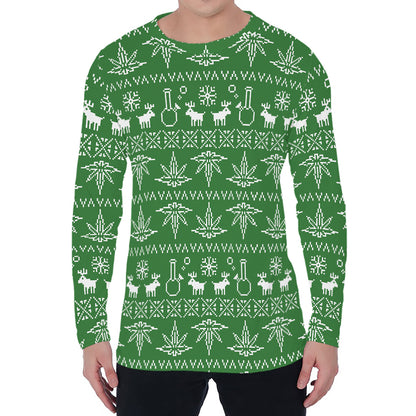 Christmas Pot Leaf Pattern Print Men's Long Sleeve T-Shirt