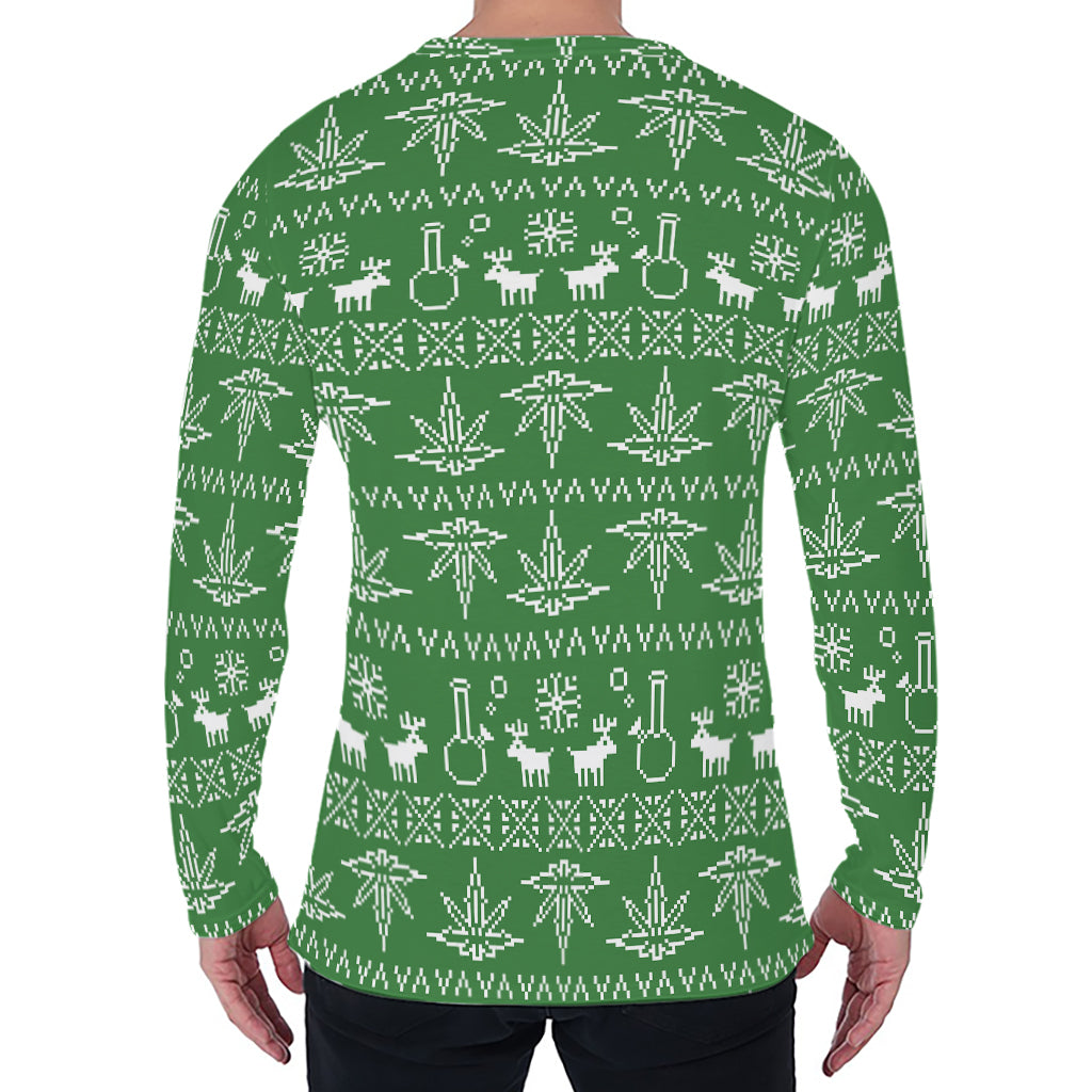Christmas Pot Leaf Pattern Print Men's Long Sleeve T-Shirt