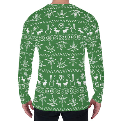 Christmas Pot Leaf Pattern Print Men's Long Sleeve T-Shirt