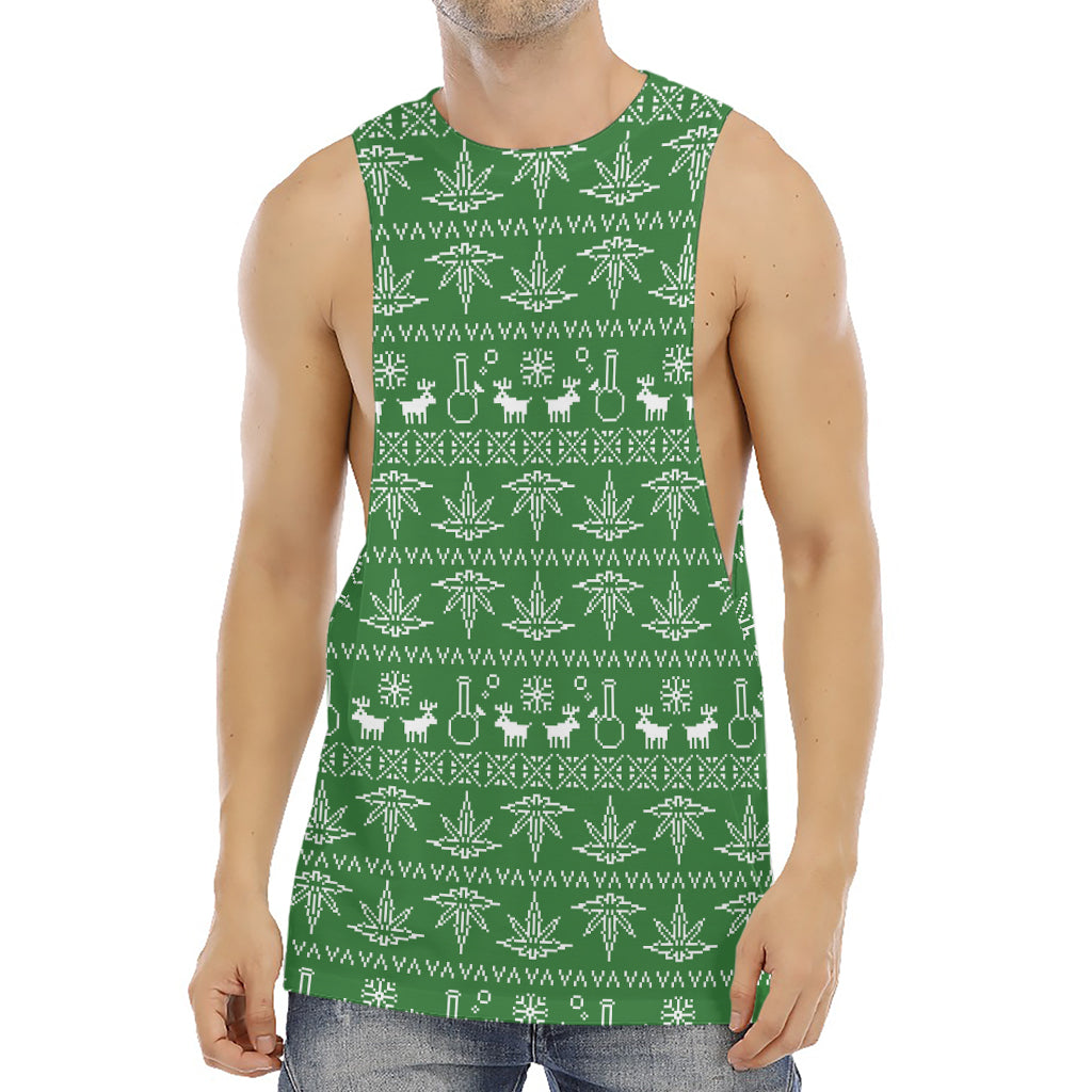 Christmas Pot Leaf Pattern Print Men's Muscle Tank Top